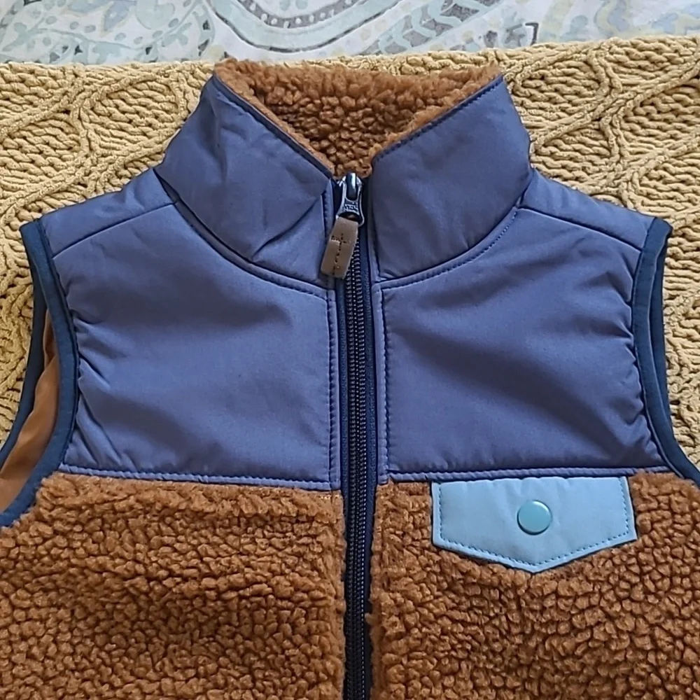 Carters Blue & Brown Soft-Shell & Faux-Sherpa Vest - Size 3T